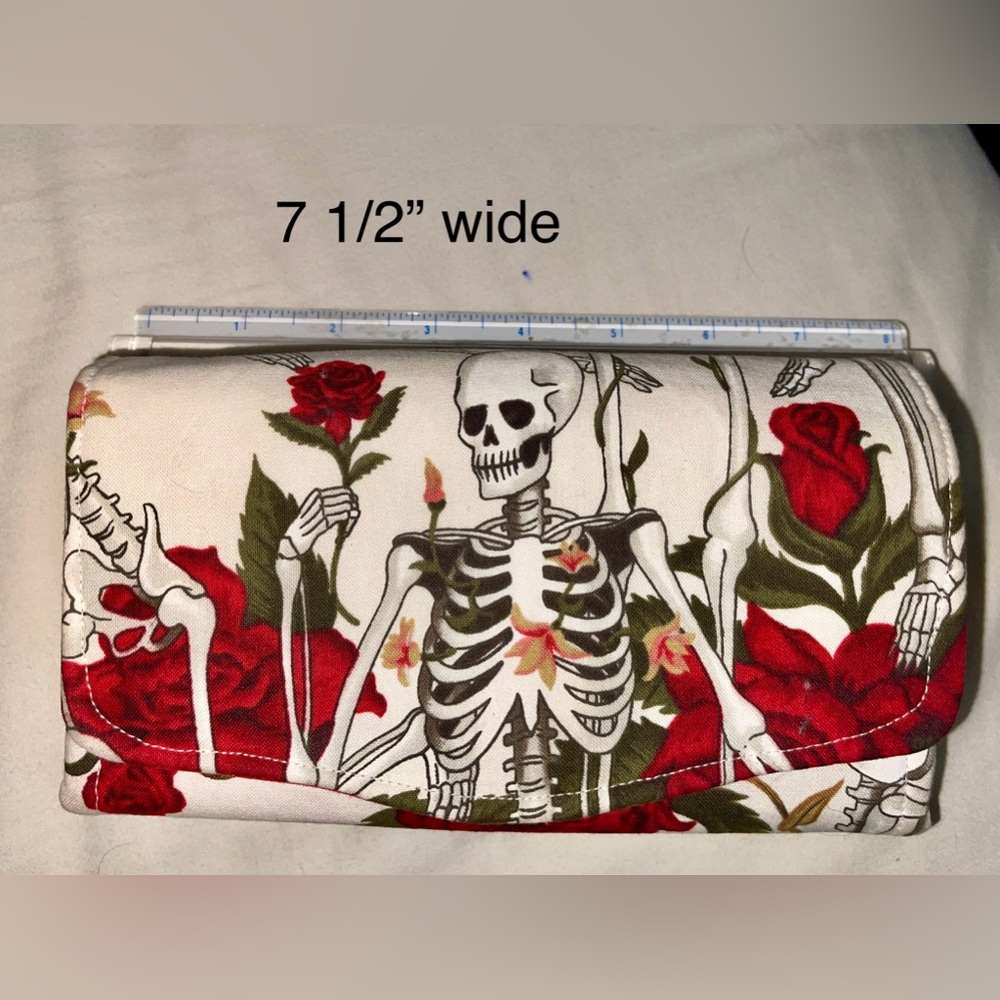 Hand made clutch wallet skeleton & roses